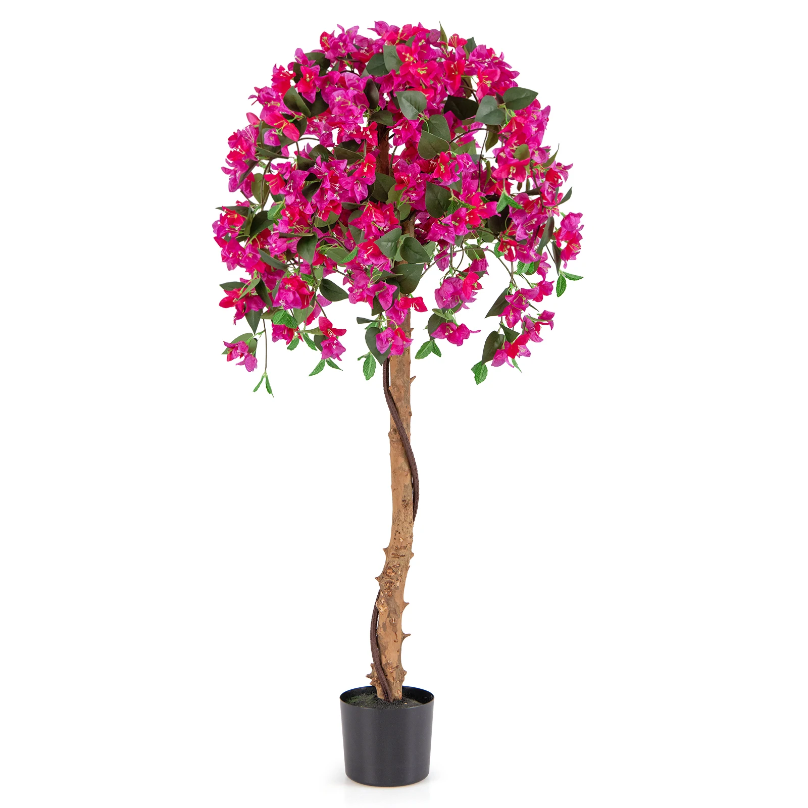 135 cm tall artificial azalea tree, artificial tree made of artificial silk in pot with 576 flowers, 288 leaves, wood trunk & artificial grass