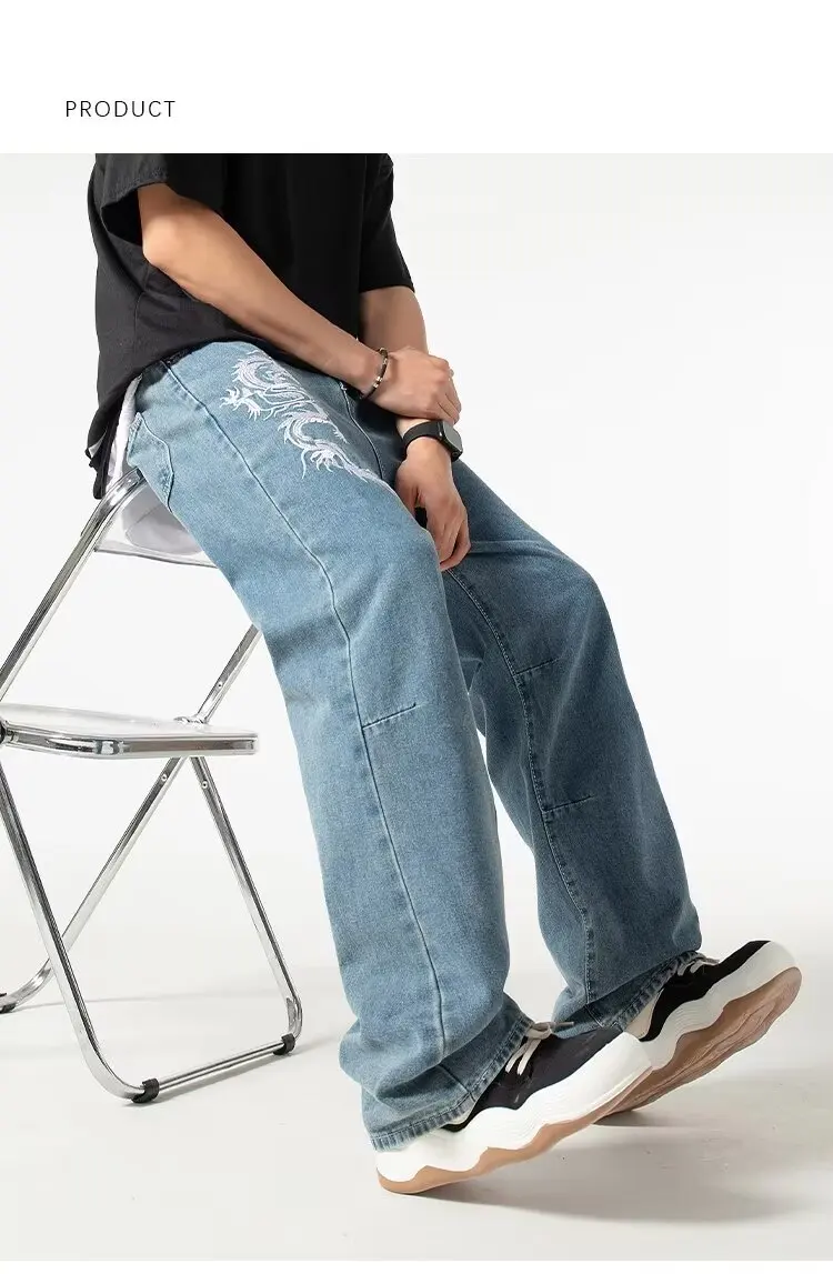 2024 ropa y2k streetwear drachens tickerei sommer neue jeans hose für männer kleidung gerade luxus denim hose pantalon homme – Detail 10