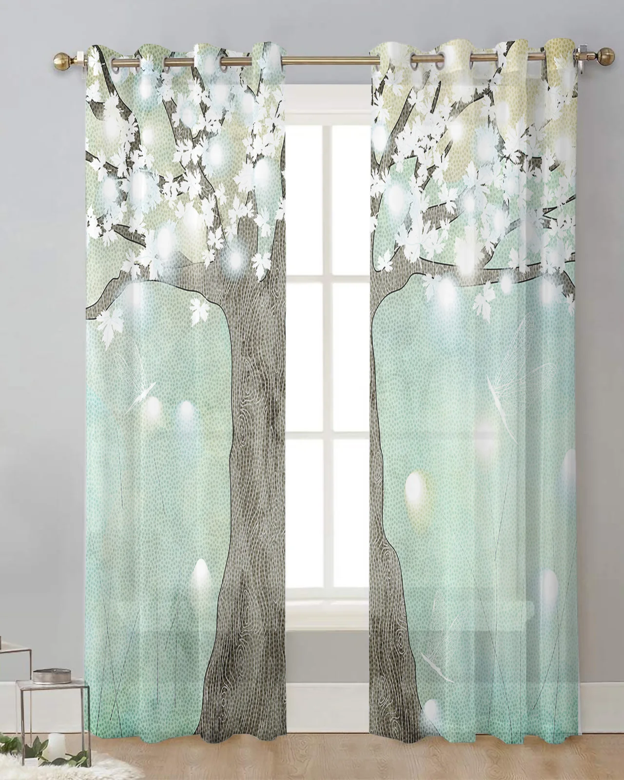 Plant Tree Flower Butterfly Tulle Curtain for Living Room Bedroom Modern Sheer Curtains Transparent Window Curtain