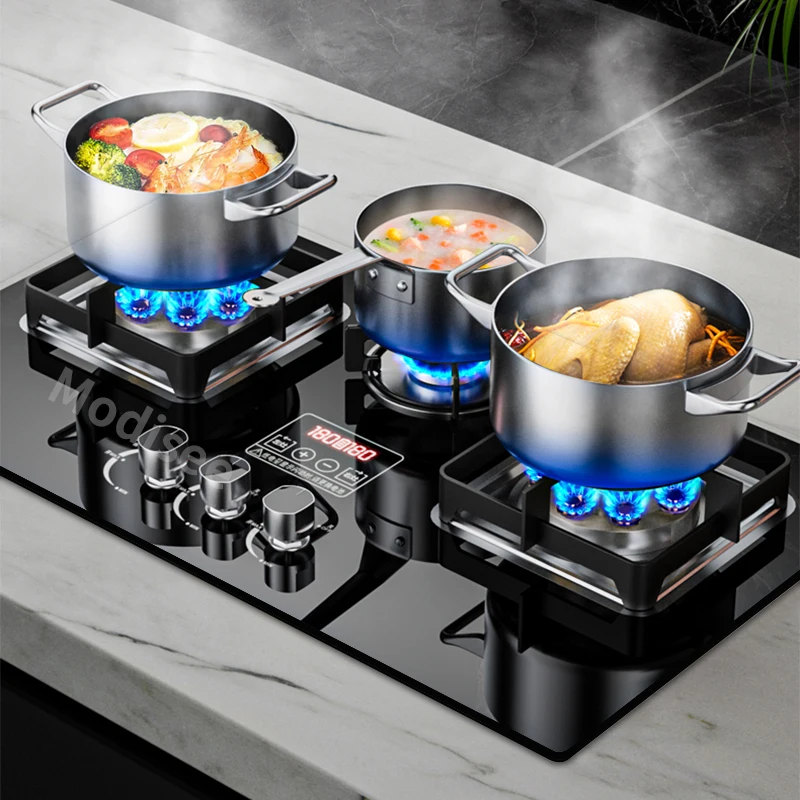 3 Burners Gas Stove for Home LPG/Natural Gas 3 Stoves Kitchen Embedded Gas Cooker Dual-Use Stove Table Household Heat Gas Stove