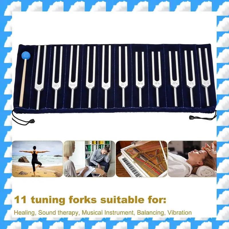 

ONGE Tuning Fork Set, 11 Tuning Forks For Healing, Sound Therapy, With Silicone Hammer Cleaning Cloth And Bag