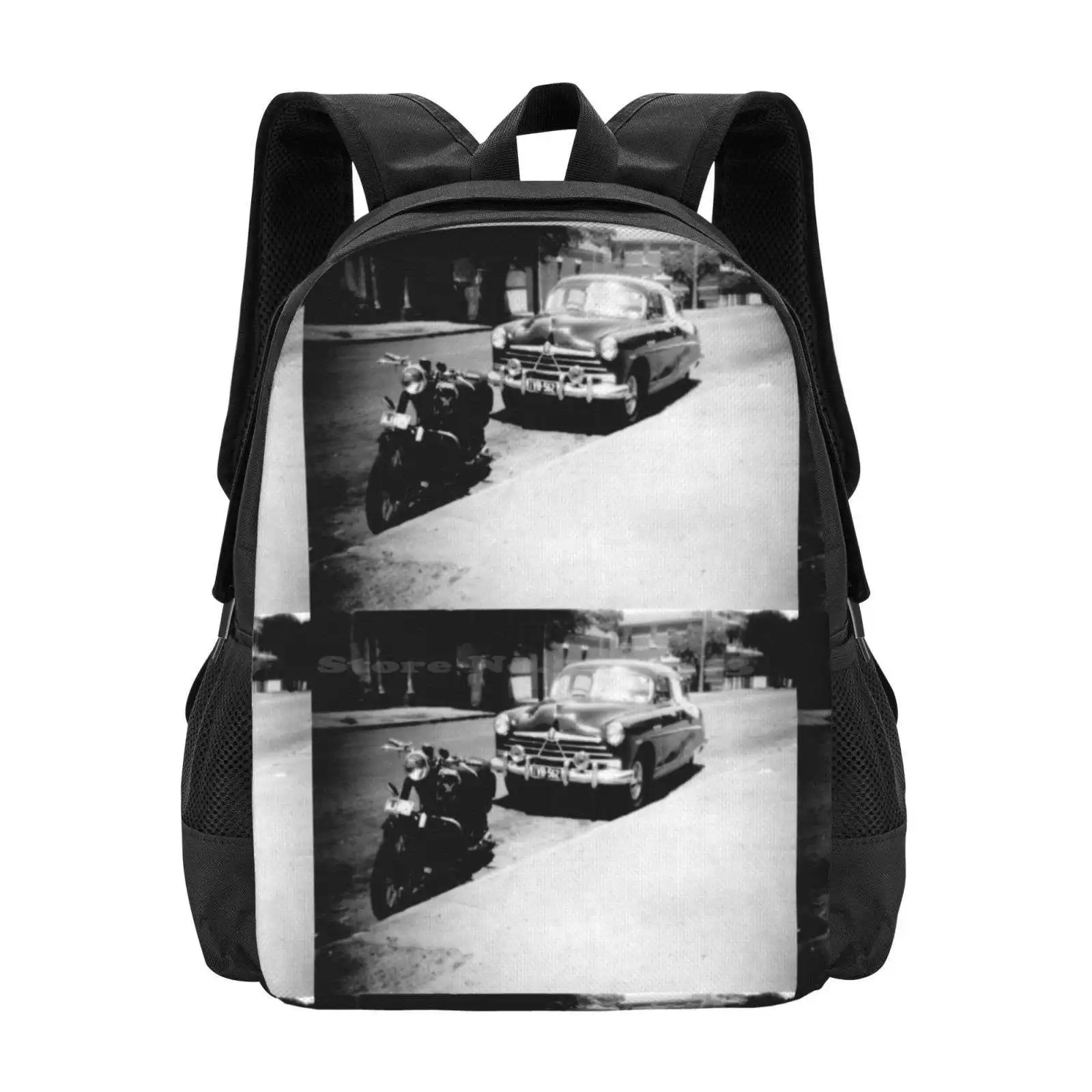 Memories Of The Fifties #2 Pattern Design Bagpack School Bags Vintage Motor Bike Black Box Brownie Fifties Film Kodak Matchles