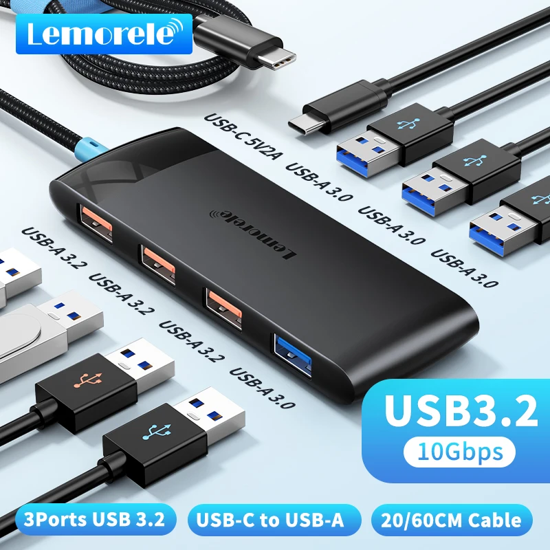 LEMORELE 8-in-1 Typ-C USB-Hub 10Gbps USB-A 3.2 für Laptop PC Dockingstation Adapter für MacBook Mobiltelefon Drucker Kamera