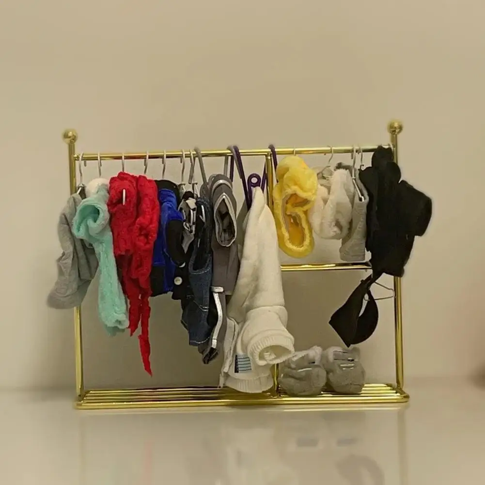 Doll Clothes Display Stand For Labubu Miniature Clothes Hanger & Clip Doll House Furniture Garment Organizer Accessories