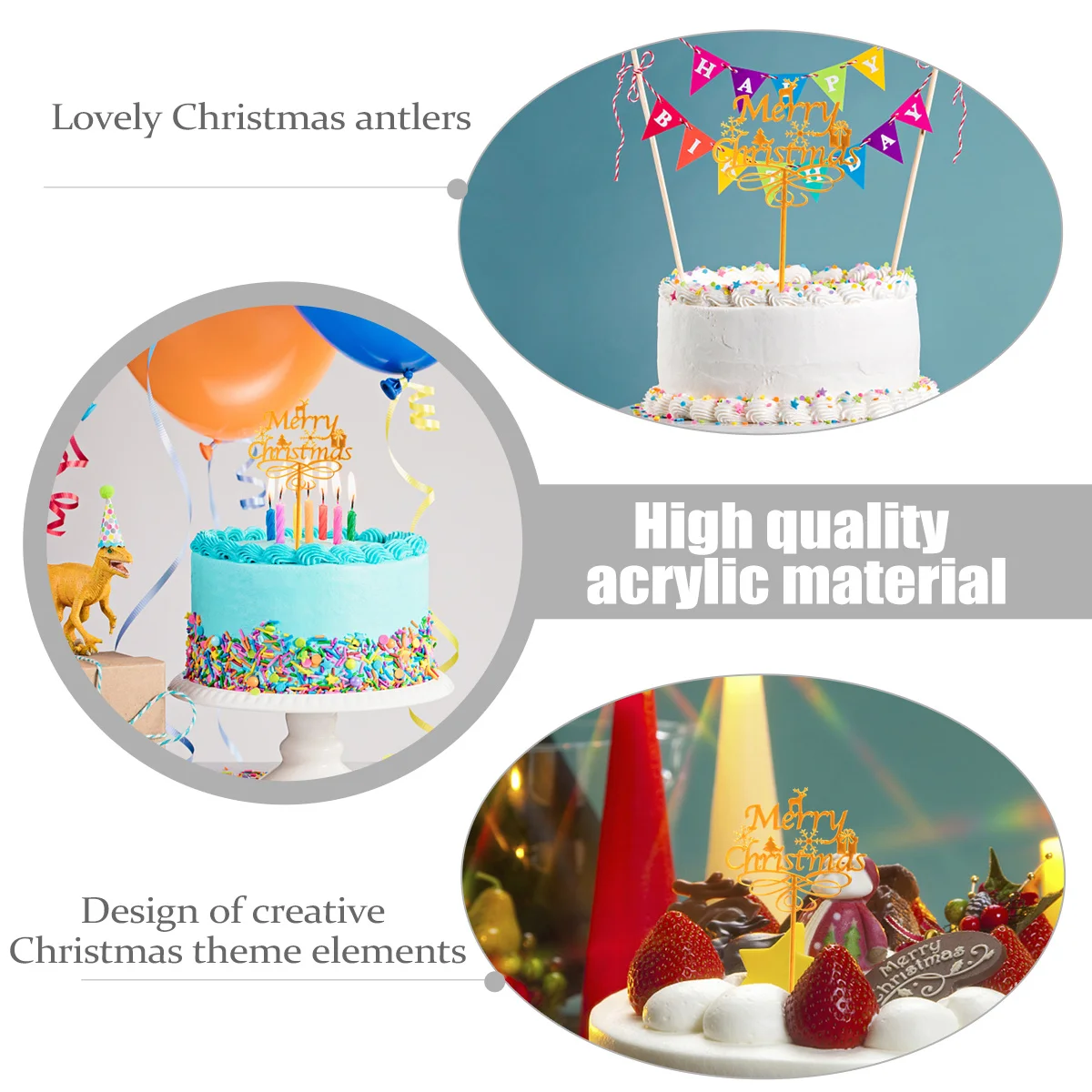 

6pcs Christmas Acrylic Christmas Toppers Food Grade Snowflake Design Decoration Party Cake Supplies Cake Accessories
