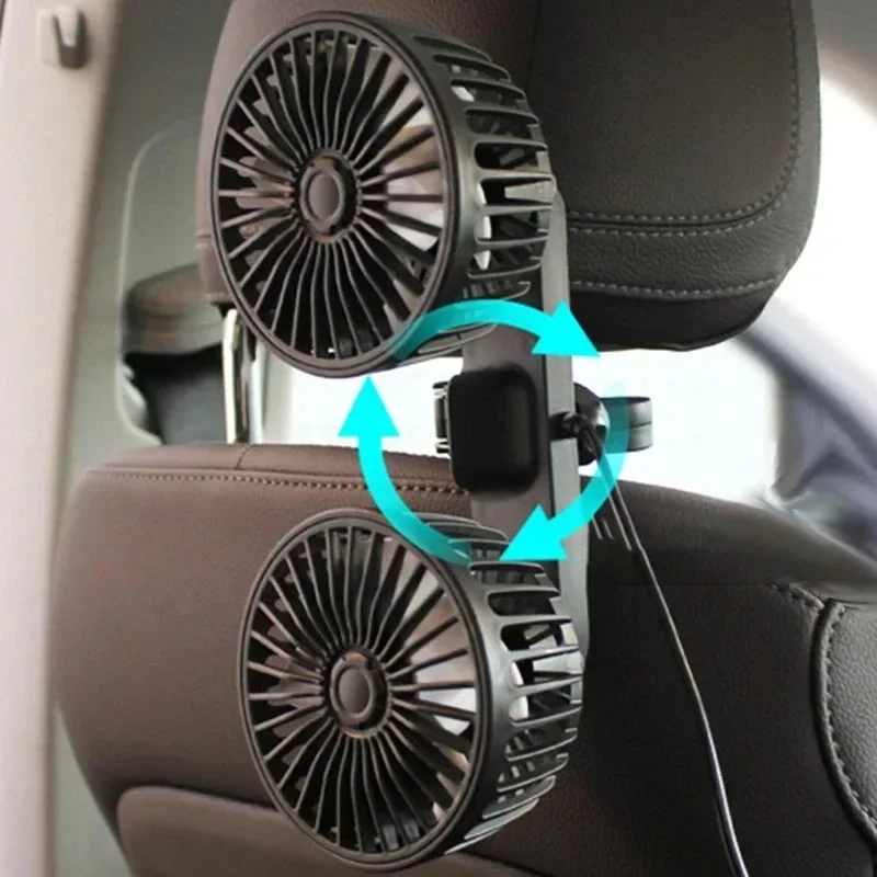 Adjustable Car Seat Usb Charging Two-Head Fan Back Seat Rotary Cooling Fan Car Rear Powerful Charging Twin-Head Fan