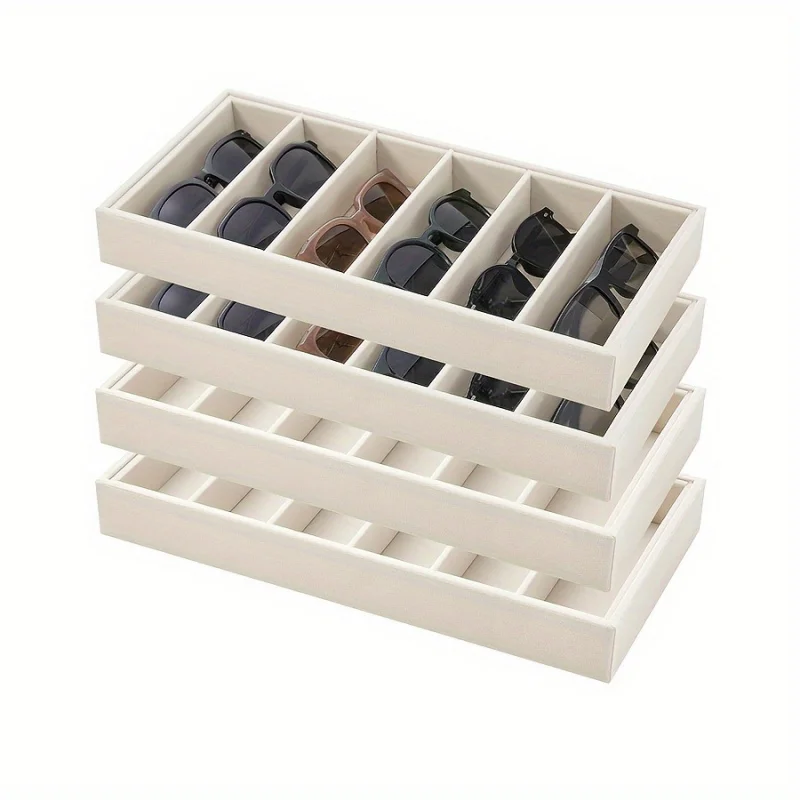 

Velvet Glasses Organizer Tray 6 Grid Display Case with Lid for Eyeglasses Sunglasses Jewelry Watch Storage