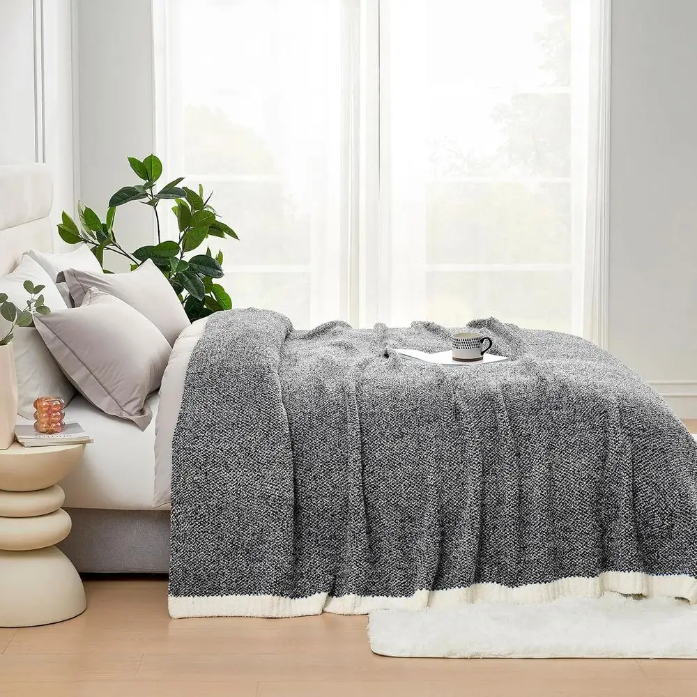 Luxe extra grote zwarte pluche queensize beddeken, zacht en gezellig 90x90 inch, ideaal voor slaapkamer