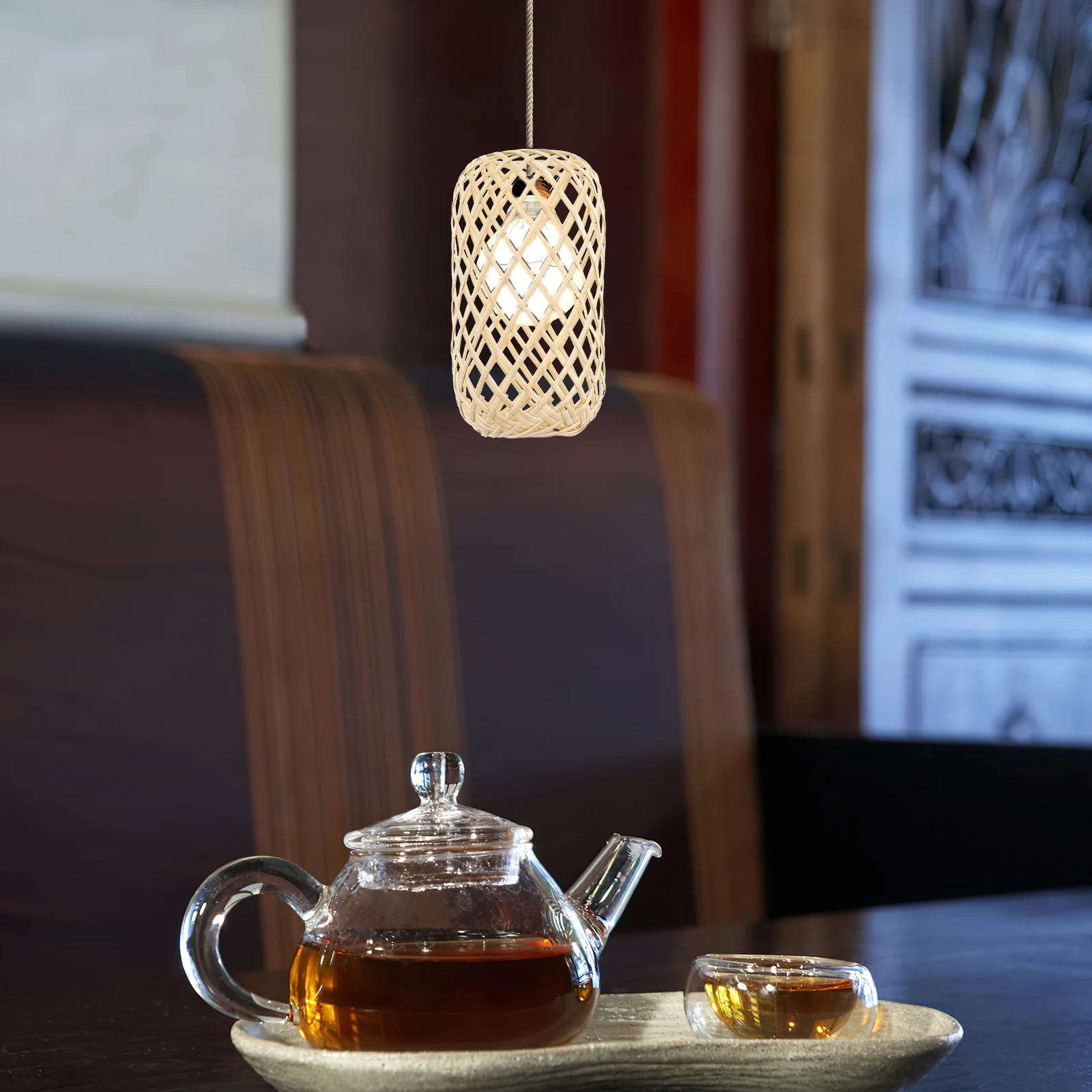 

Bamboo Lampshade Mini Hanging Lantern Cover Rattan to Weave Small Round Light Woven Pendant Only