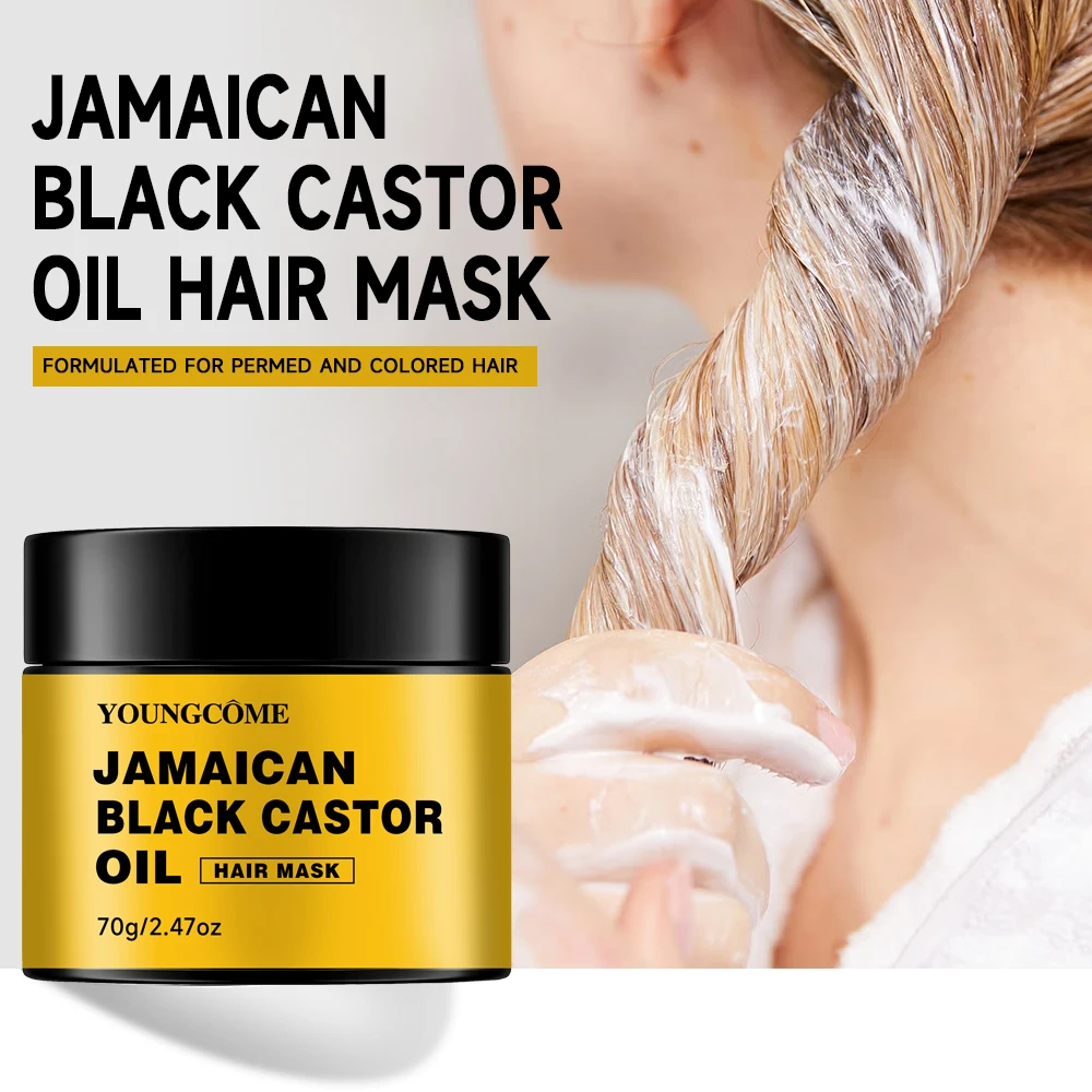 Jamaica Black Castor Oil Hair Mask ประกอบด้วยสาระสําคัญจากละหุ่งสีดําเพื่อซ่อมแซมเส้นผมที่หนา เรียบเนียน แห้ง หยาบ และบํารุงเส้นผม