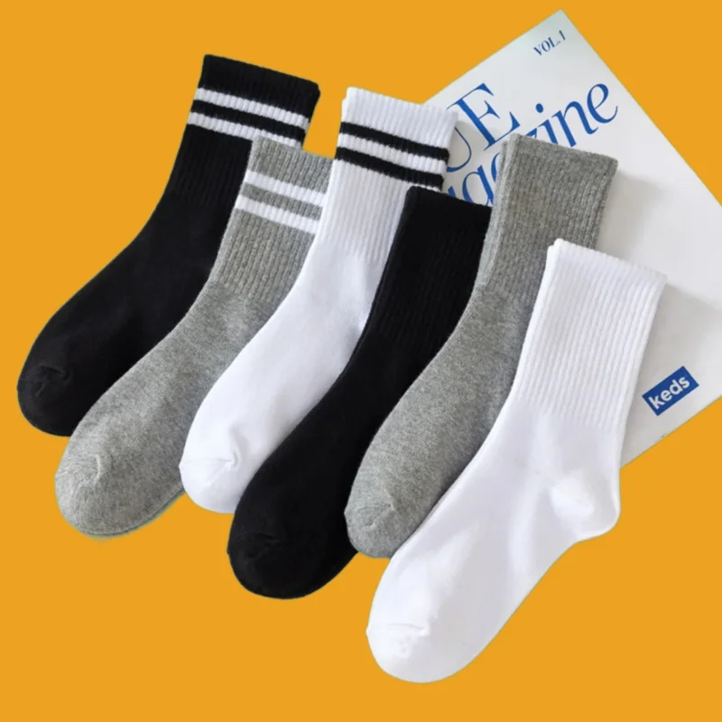 

6/12 Pairs Popular Sweat Absorption Fashion Women's Socks High Tube Mid Length Socks Set Women In Solid Black High Quality White