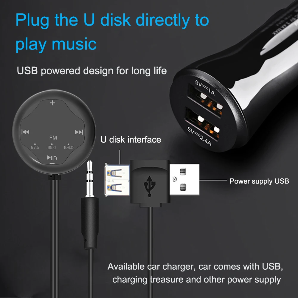 JINSERTA Car Bluetooth FM Transmitter AUX Automobile Hands-free Audio Receiver Car Kit A2DP Music Player