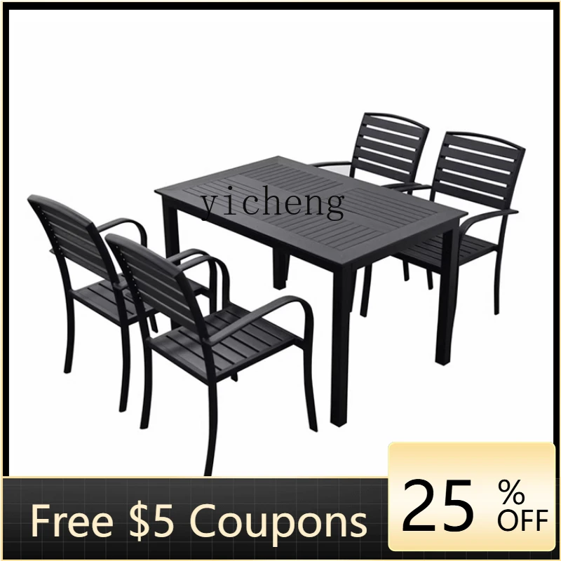 

ZZf Outdoor Desk-Chair Set Plastic Wood Balcony Milk Tea Shop Coffee Shop Waterproof and Sun Protection Tables and Chairs