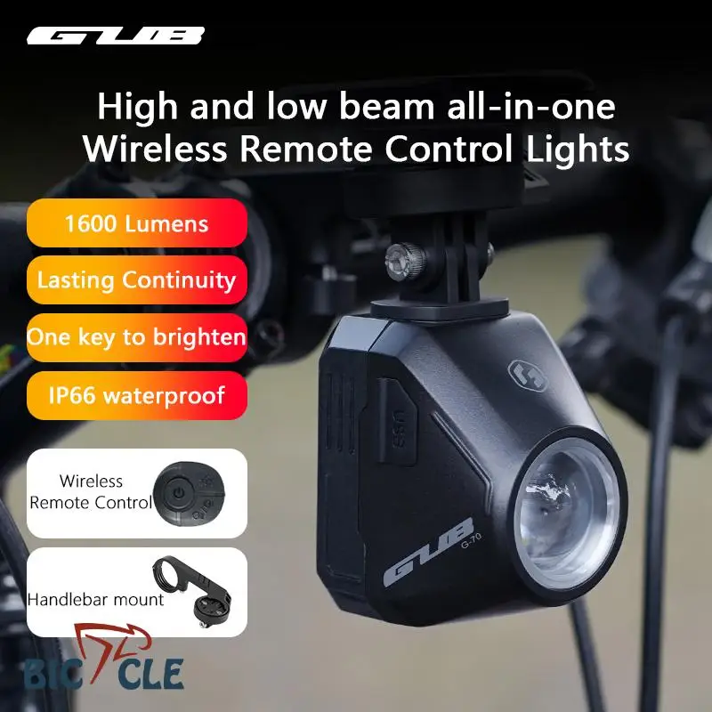 

GUB G-70 Bicycle Headlight Road Bike Mountain Bike Front Suspension Wireless Remote Control Headlight 1600 Lumens Long Range