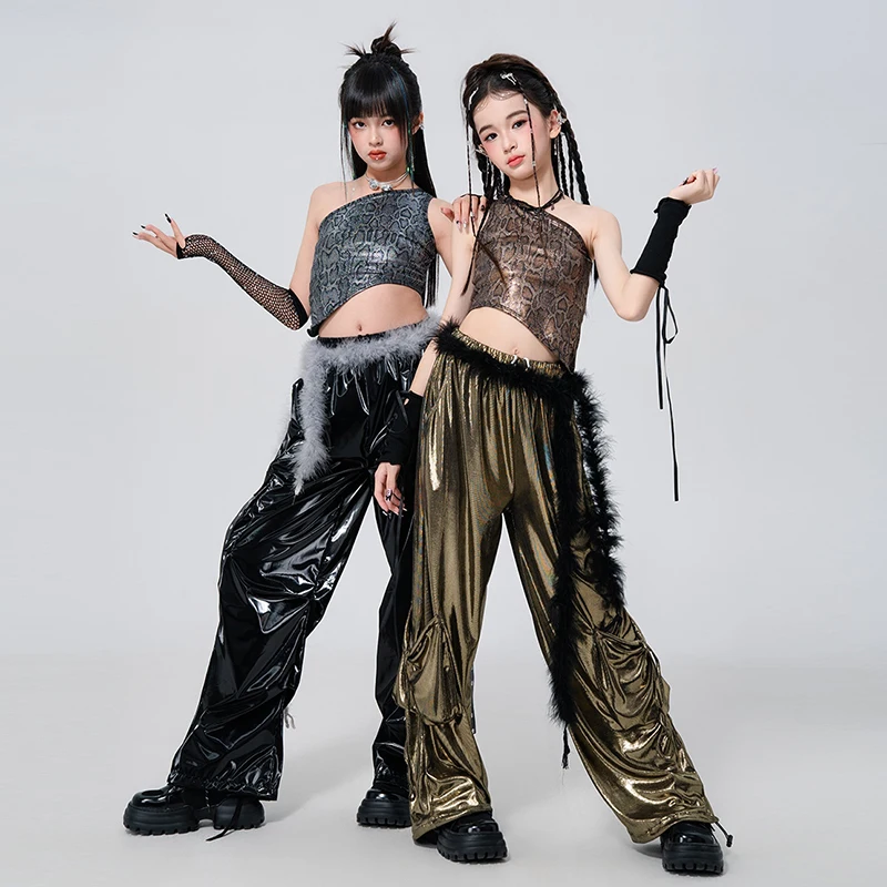 2025 ใหม่ชุดเต้นรําแจ๊สเด็กหญิง Hip-Hop Dance เสื้อผ้าแฟชั่นสาวกลุ่มรันเวย์แสดงชุด XH2901