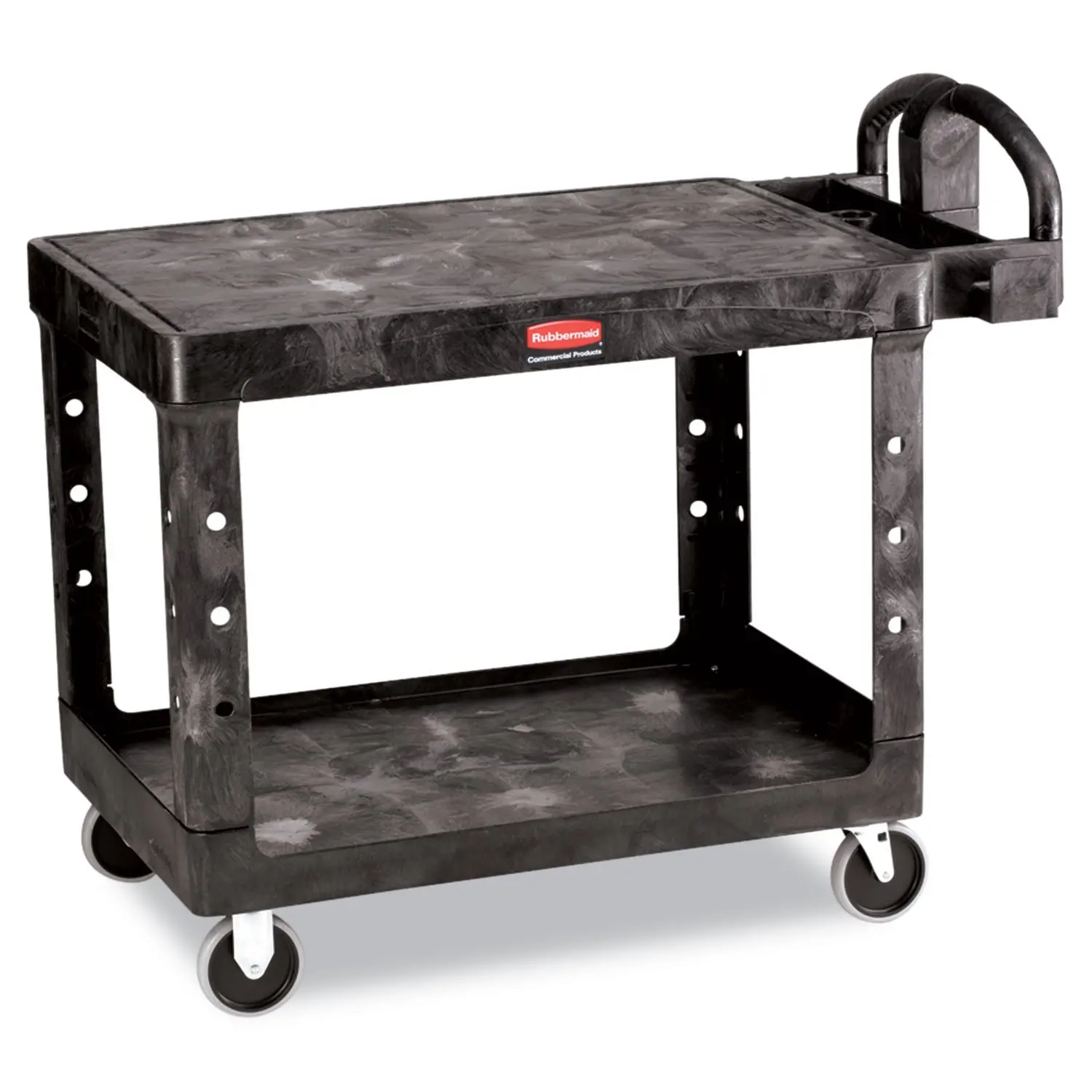 2-Shelf Utility/Service Cart, Medium, Flat Shelves, Ergonomic Handle, 500 lbs. Capacity, Ideal fo