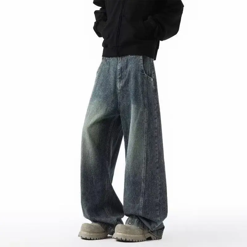 

Мужские джинсы в стиле ретро, свободные, прямые, повседневные, широкие, в пол, модные, для осени и весны