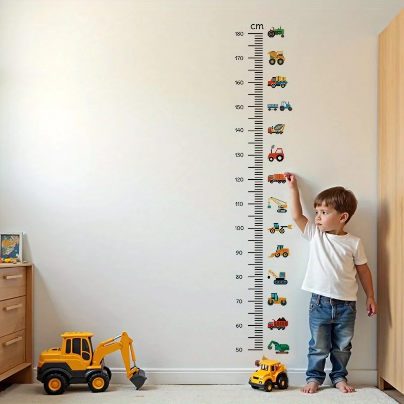1pc Construction Vehicle Height Wall Sticker,Self-Adhesive,Suitable for KidsRoom,Bedroom,Kindergarten,Creative Gift for Children