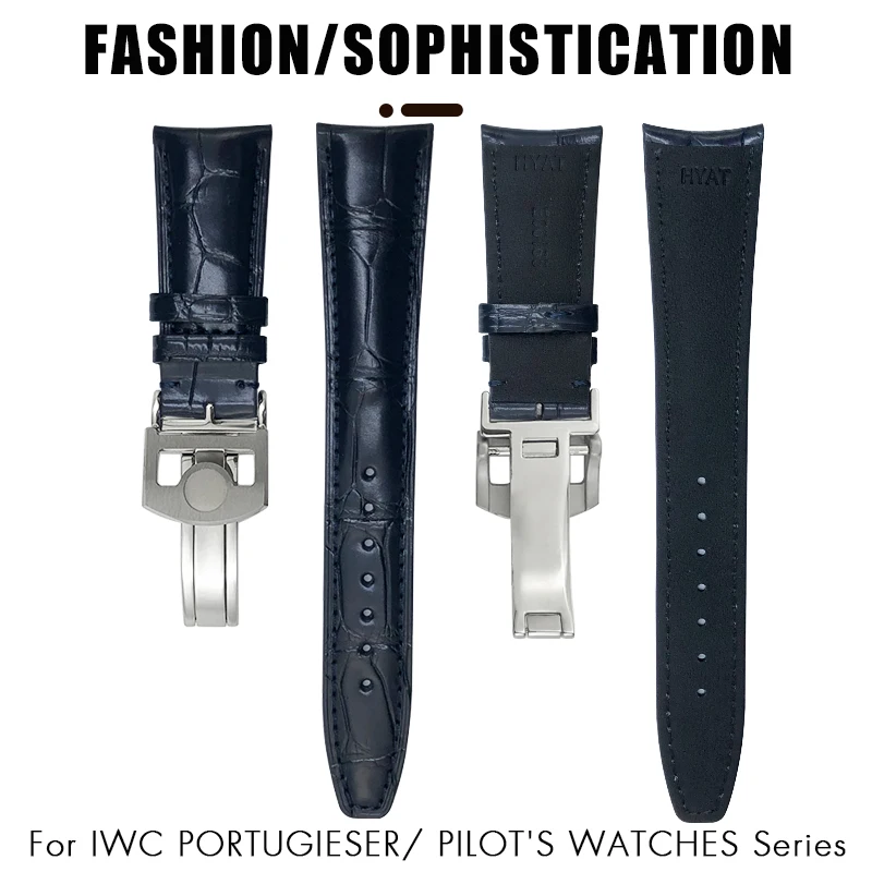 20mm 21mm 22mm Blue Crocodile Skin Watchband for IWC Porotfino Portugieser Big PILOT'S Watches Real Alligator Skin Watch Strap