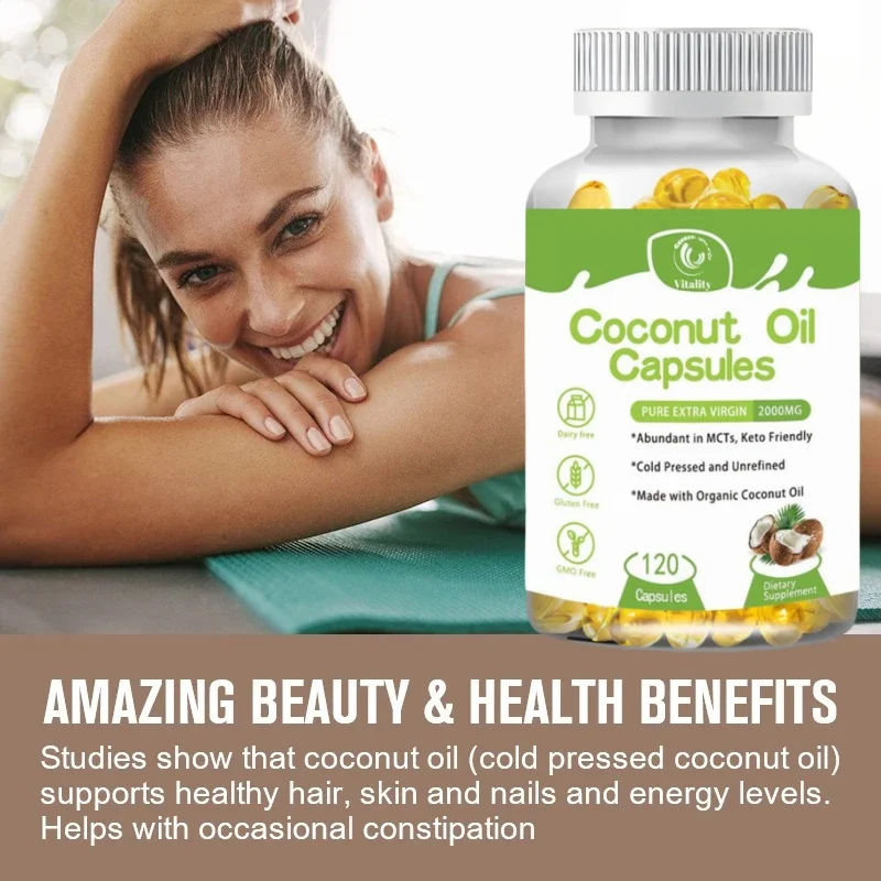 Vitality Coconut Oil Capsules, Promove Cabelos, Pele e Unhas Saudáveis, Feito com Óleo de Coco Orgânico