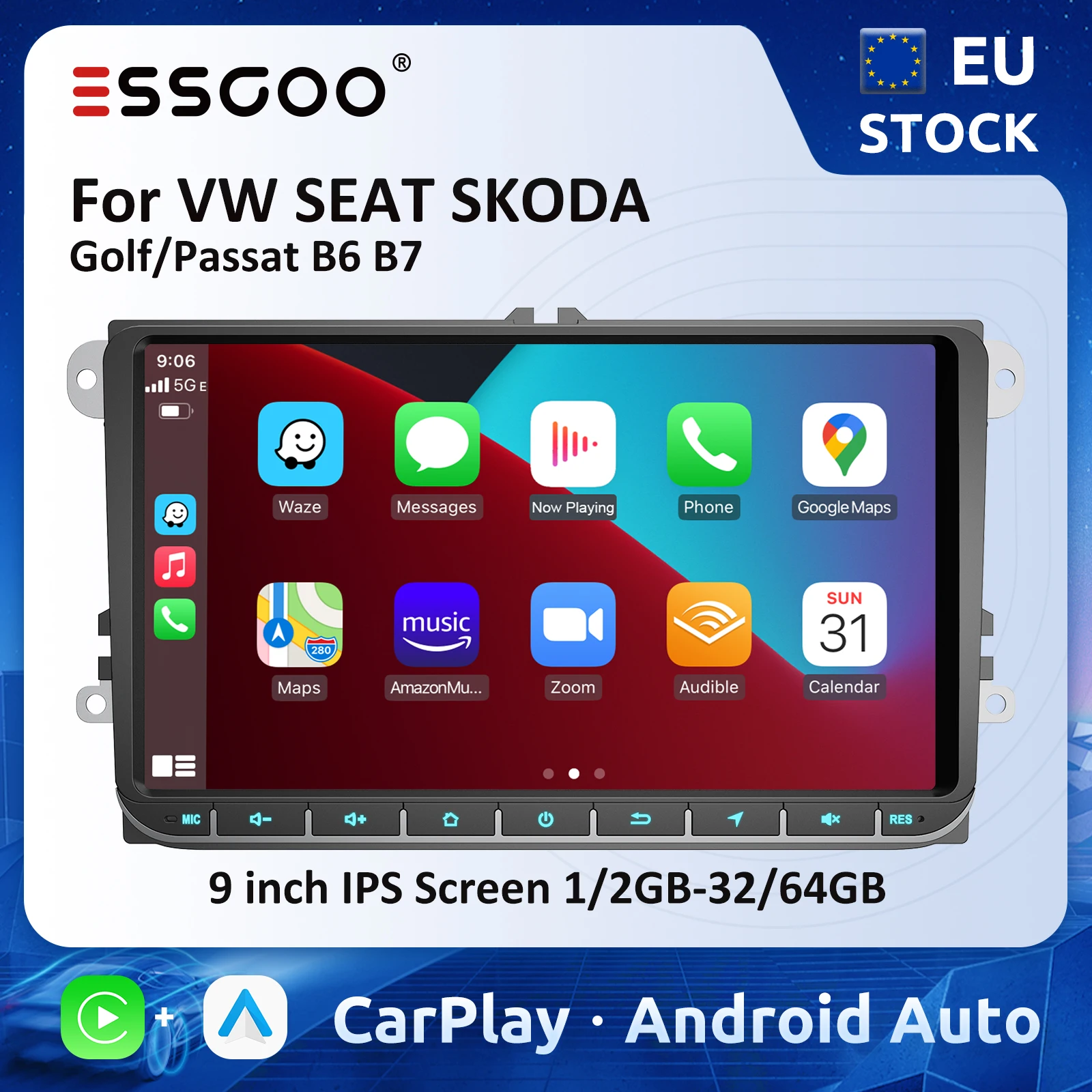

ESSGOO 9" Carplay Car Radio For Volkswagen Golf 5 6 Passat Polo Jetta Android Auto Autoradio Multimedia Car Intelligent Systems