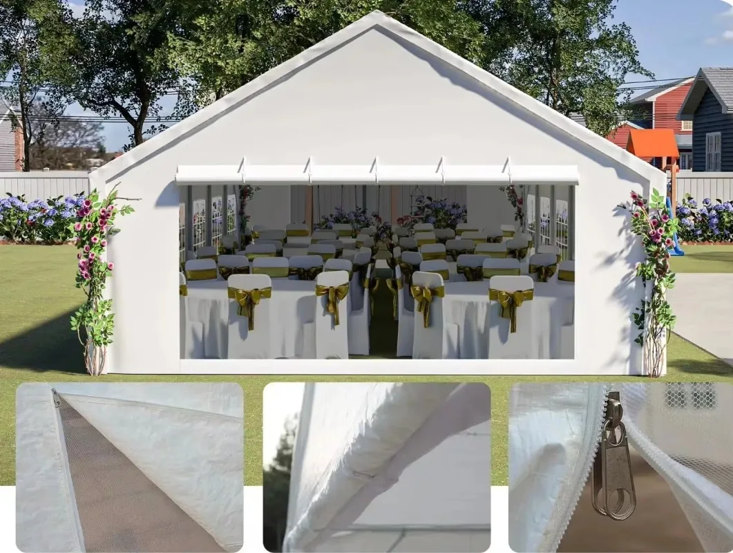 Upgraded Galvanized Gazebo Wedding Canopy Big Tents  20’ x 40’ Outdoor Heavy-Duty Party Tent,  with 3 Storage Bags