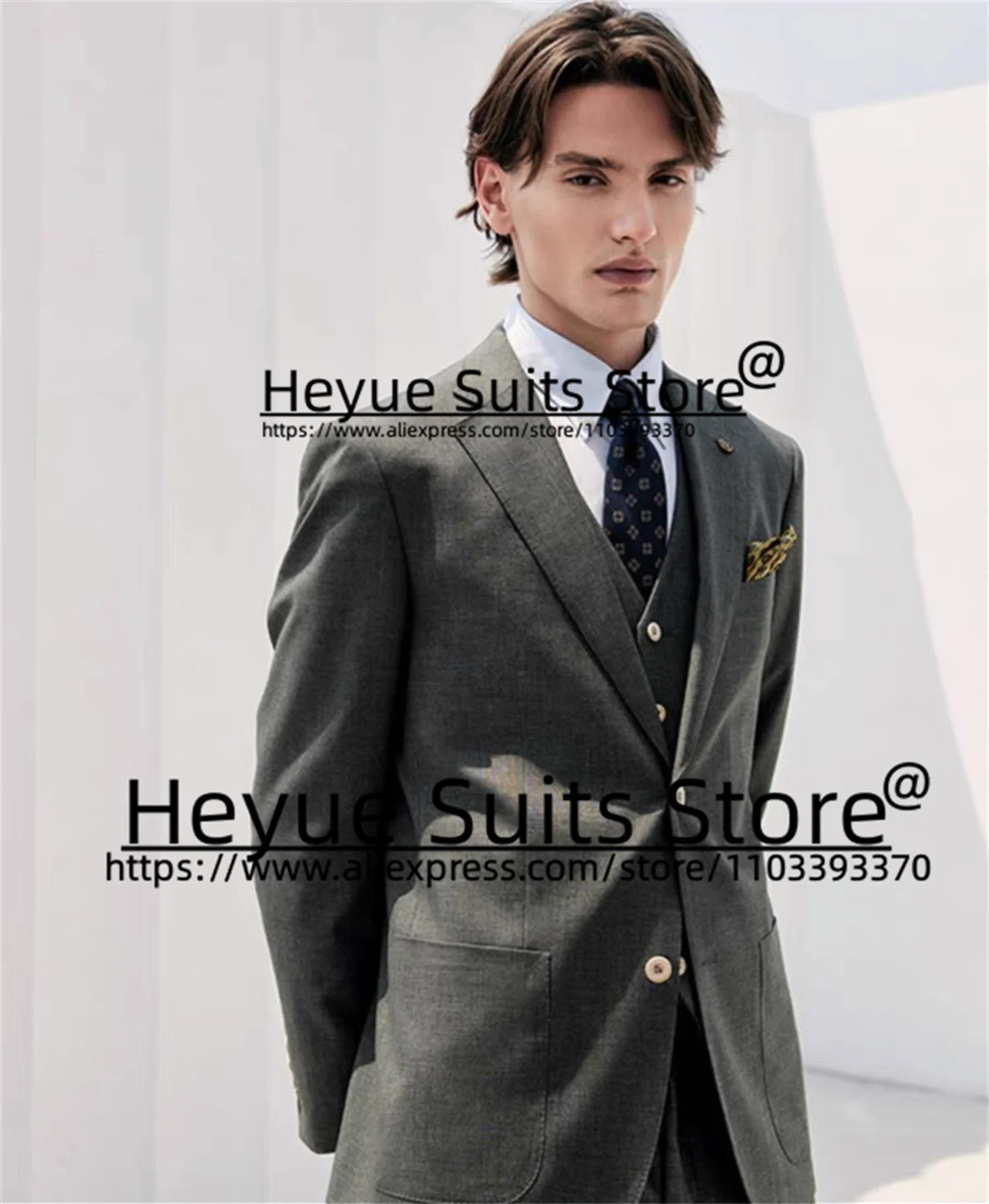 

Business Gray Linen Wedding Suits For Men Slim Fit Notched Lapel Groom Tuxedos 2Pieces Sets Classic Male Blazer trajes de hombre