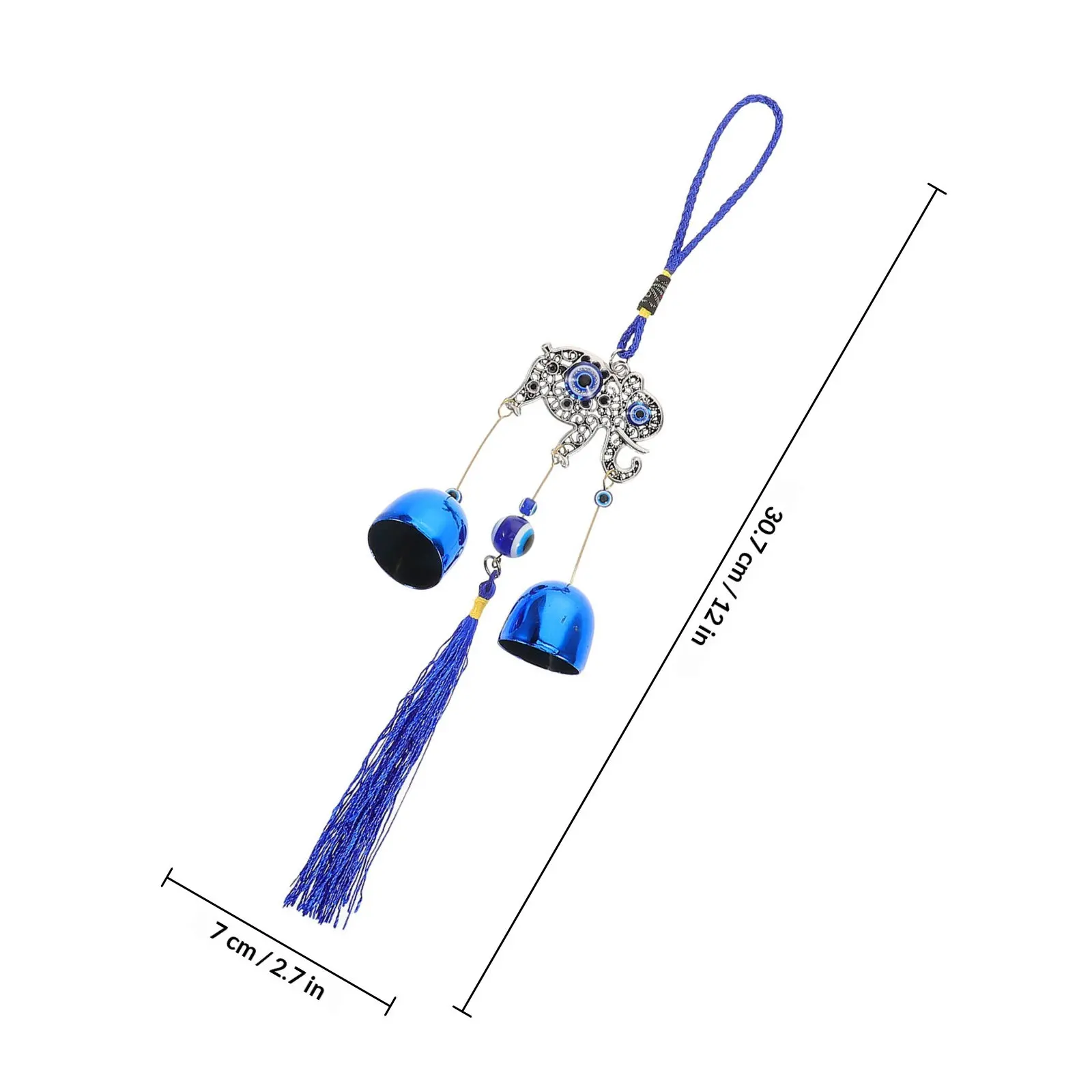 Blue Evil Eye Metal Hanging Ornament Car Mirror Wind Chime Tassel Feng Shui Decoration Good Luck Car Charm Wind Chime Bells