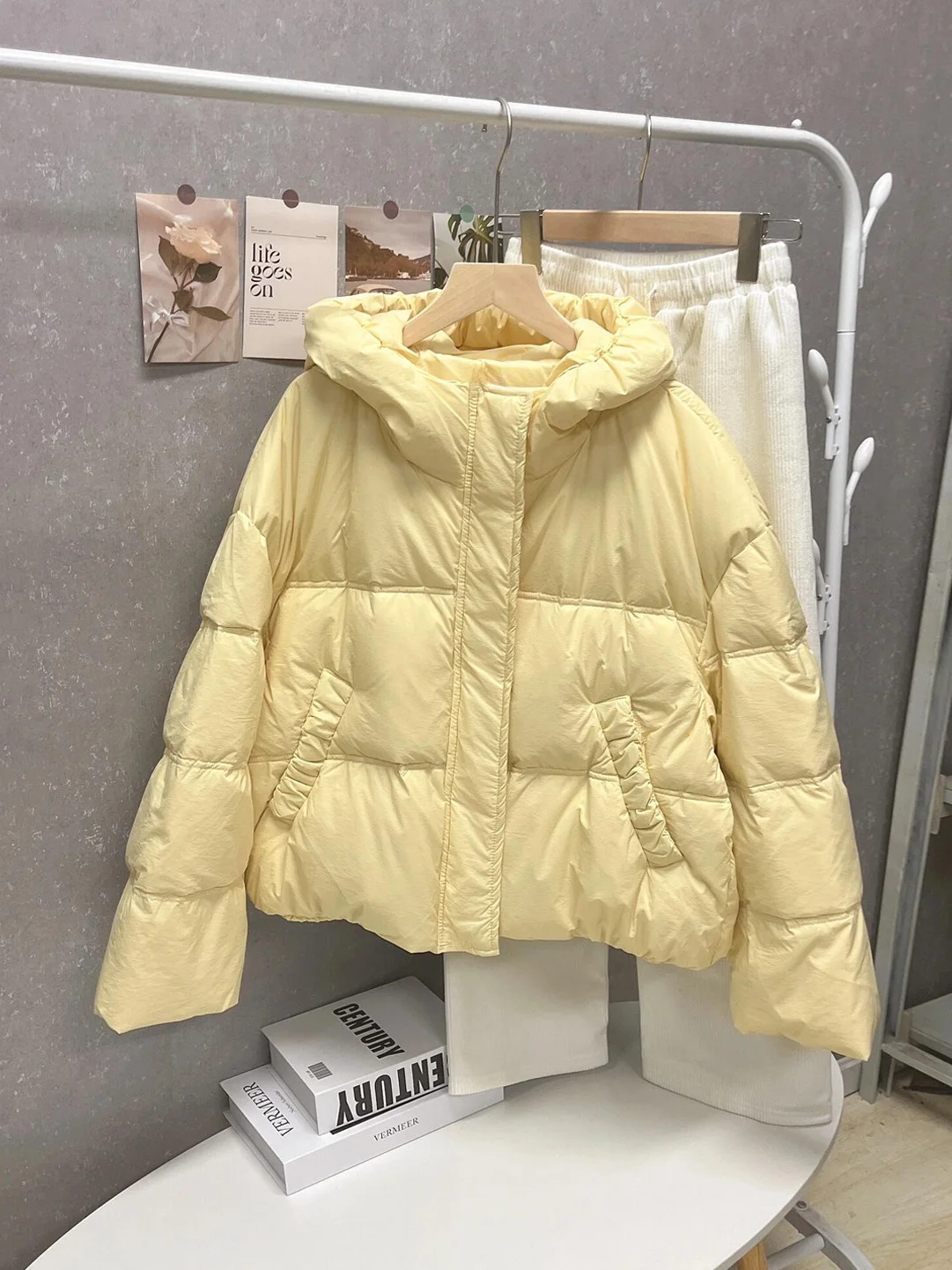 

Fashionable Yellow Hooded Thickened Casual High Quality Warm Cotton Jacket Women's Winter New Arrival Versatile Long Sleeve Z...