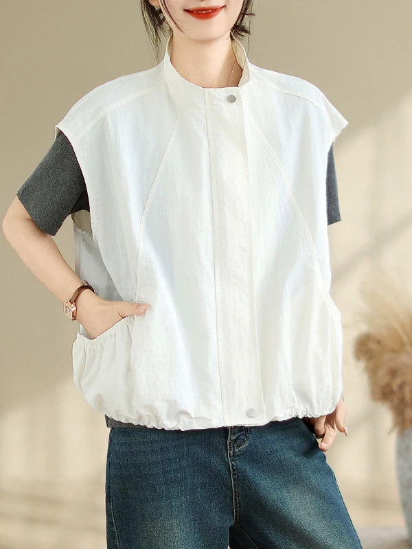 

2025 New Faion Workwear Vest Svel Outerwear Zipper Loose All-matching Color Vest Cardigan Sle Ladies Jaet