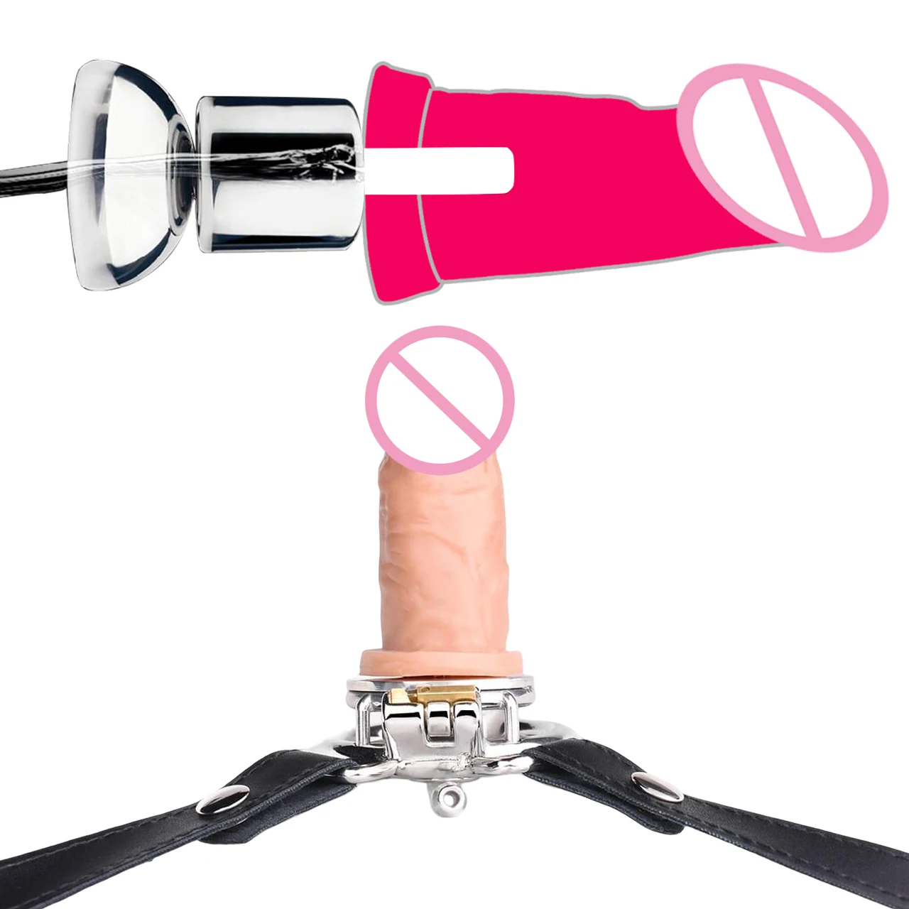 FRRK Negative Urethral Chastity Belt with Silicone Dildo for Male 요도 Metal Penis Ring Femboy Cock Lock DIY Removable Adults Toys