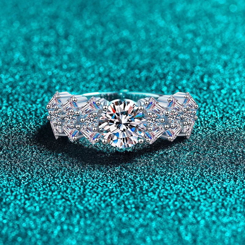 Moissanite Ring  S925 Sterling Silver Rectangular Beveled 1ct Moissanite Band, Light Luxury Glamorous Holiday Gift for Women