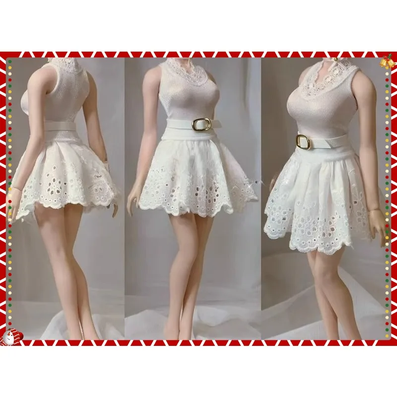 

1/6 Scale Female Lovely Sleeveless Top Lace Skirt Puff Skirt Necklace Belt Dolls Set for 12'' Soldier Ph Toy Figures Body