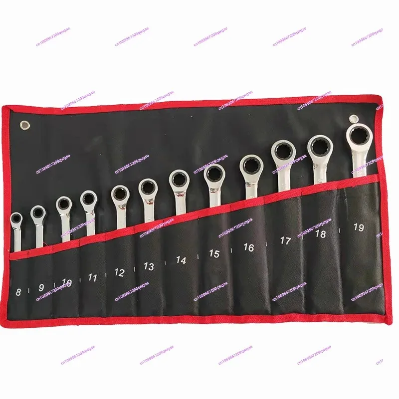 12PC dual-purpose ratchet dual-purpose wrench 72-tooth movable head cover Installed auto repair tools Canvas hanging bag set