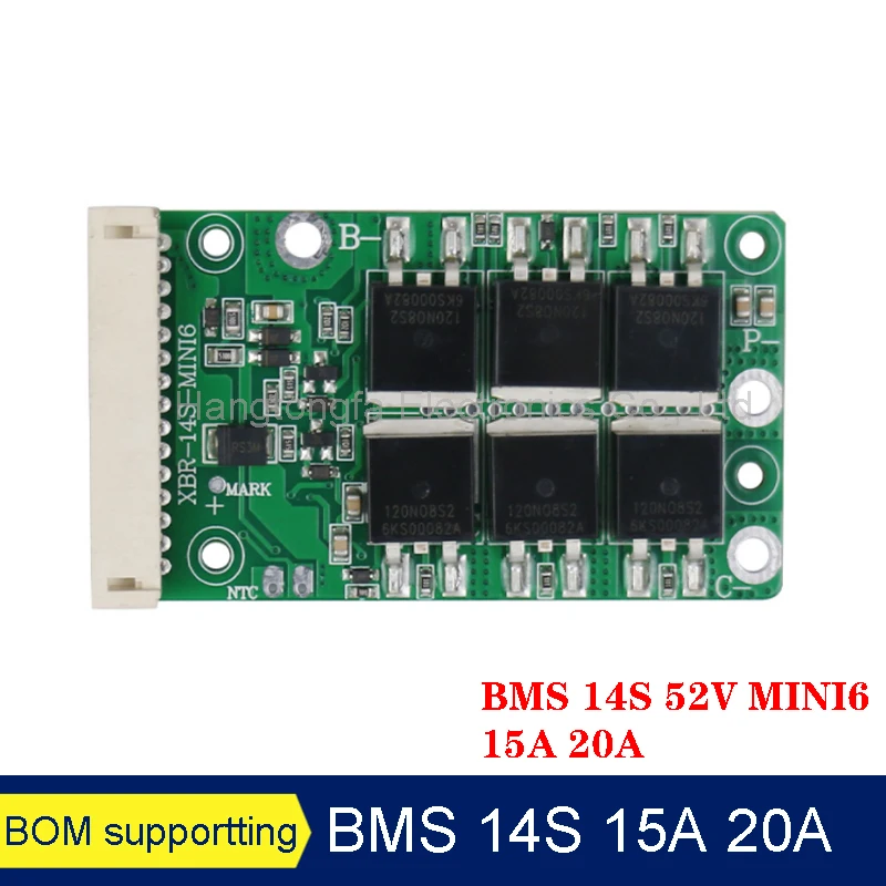 BMS 14S 15A 20A 52V MINI6 MOS Ternary Iron Lithium Battery Charge Protection Board With Balance Temperature Controlpower