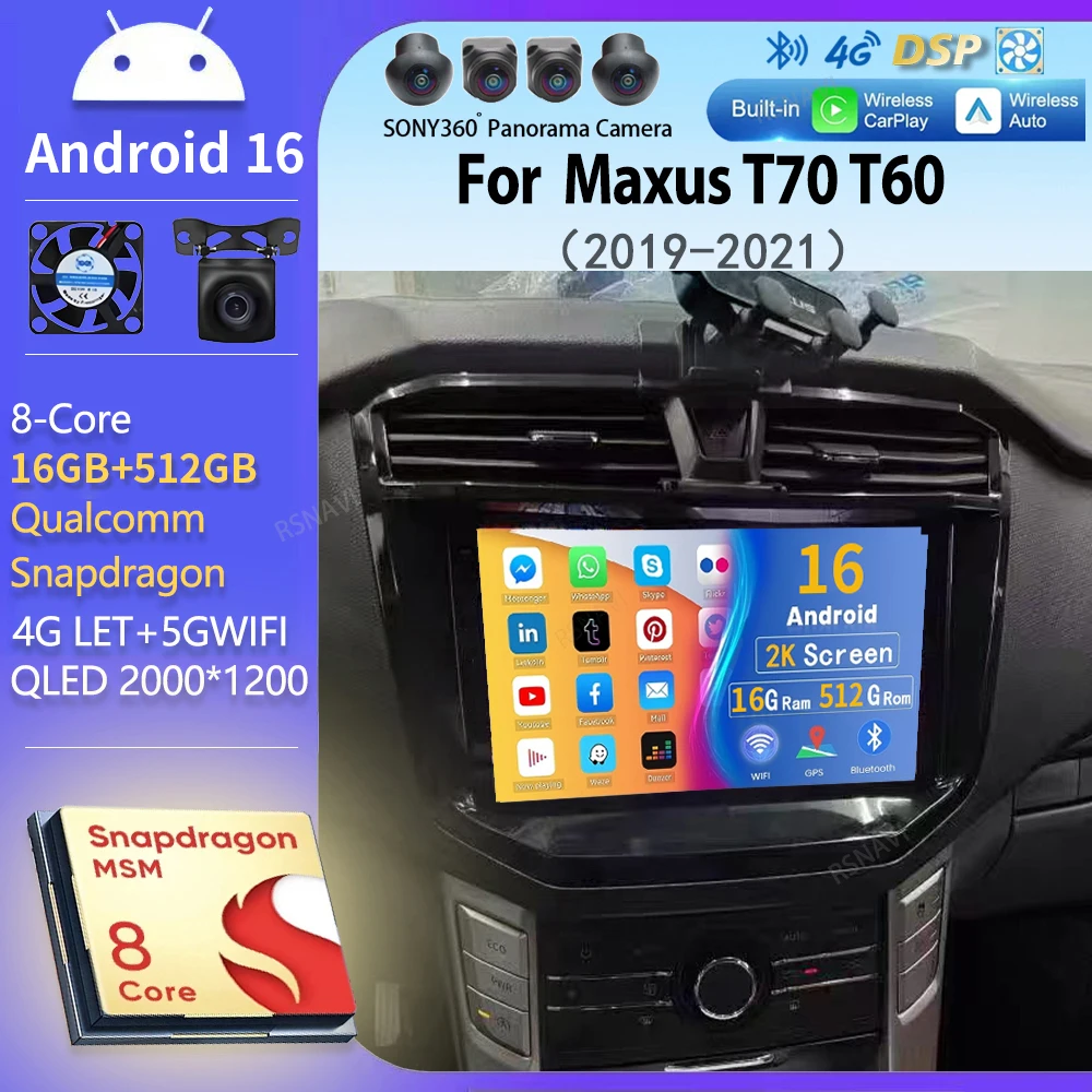 Android 16 wifi+4G Carplay UTO Car Radio For Maxus T70 T60 MG Extender LDV D20 2019-2021 Navigation GPS Video Player Multimedia