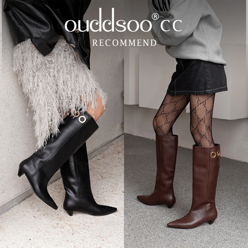 

Ods Decor Pointed Toe Knee High Boots Strange Low Heel Slip On Fashion Women's Long Modern Boots Autumn Winter Brown Plained