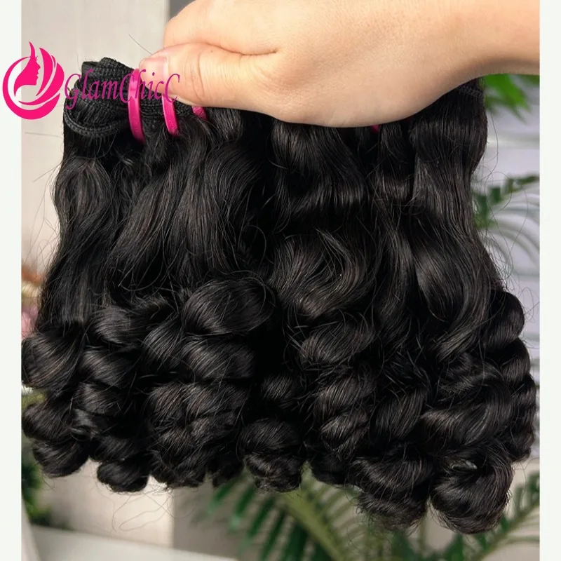 

High Quality 12A Fumi Flower Curly #1B Bouncy Bundles Human Hair Weaving10-22 Inch Brazilian Virgin Remy 180% Density for Women