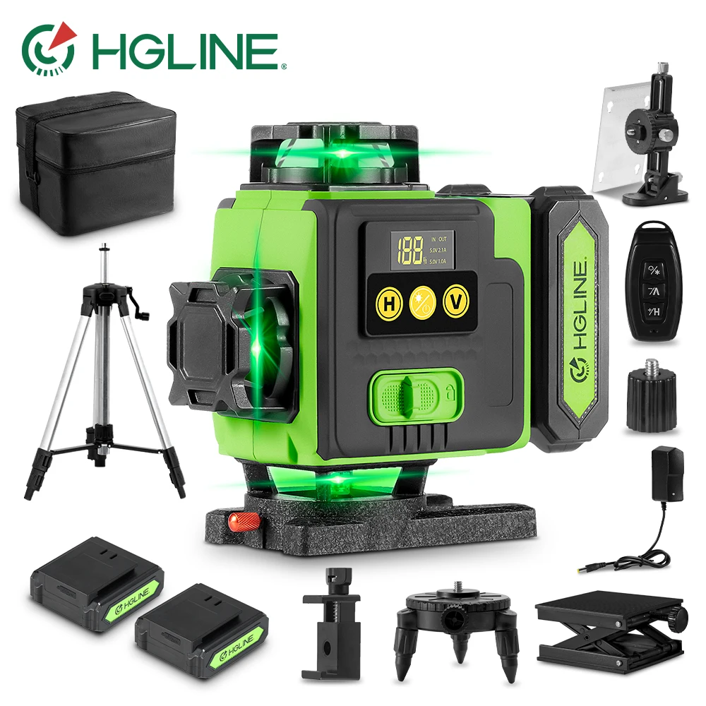 

HGLINE 16 Lines 4D Laser Level Rotatable Level Machine Rechargeable Automatic leveling Tool 2X6000mAh Battery Set With Tripod