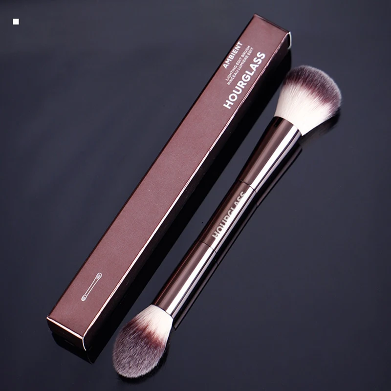 Hourglass Ambient Makeup Powder Brush Soft Fiber Hair Double Head Powder Fashion Design Single Face Brush Quality Metal Handle