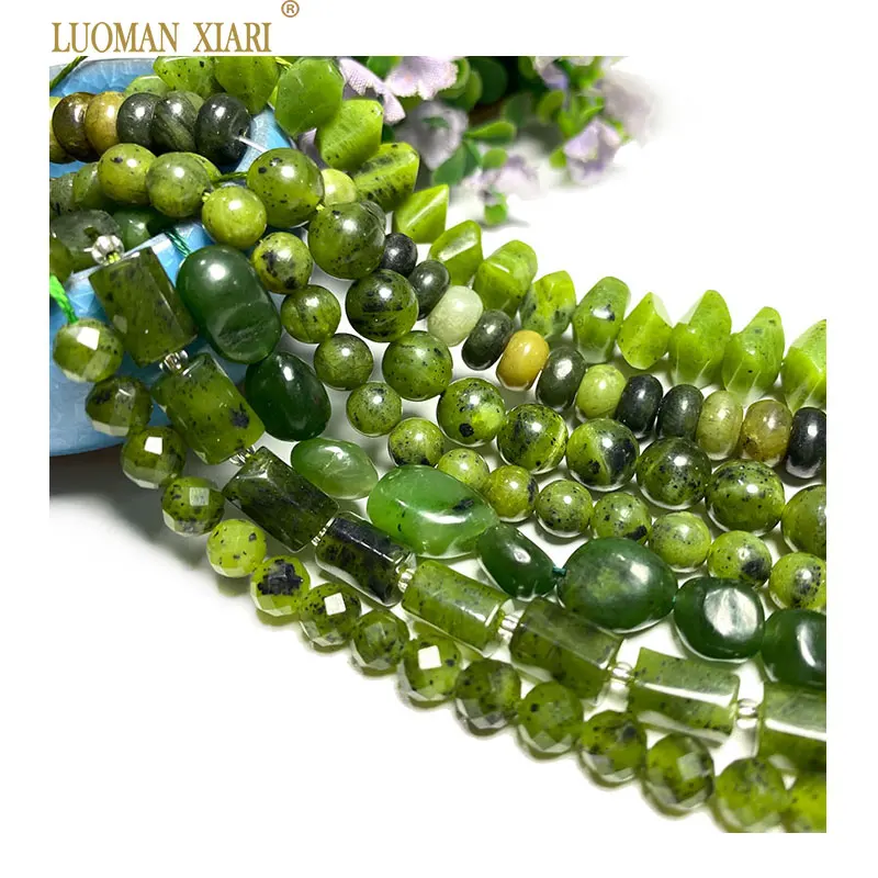 Luoman Xiari natürliche grüne Jade Zylinder quadratische Rondelle facettierte runde Edelstein perlen für Schmuck herstellung DIY Armband Material