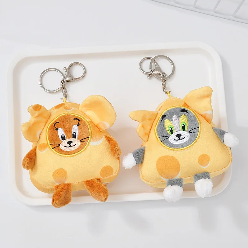 Chaveiro de pelúcia dos desenhos animados tom e jerry brinquedo anime figura queijo tom gato jerry mouse pingente de pelúcia chaveiro boneca brinquedos para o presente do miúdo