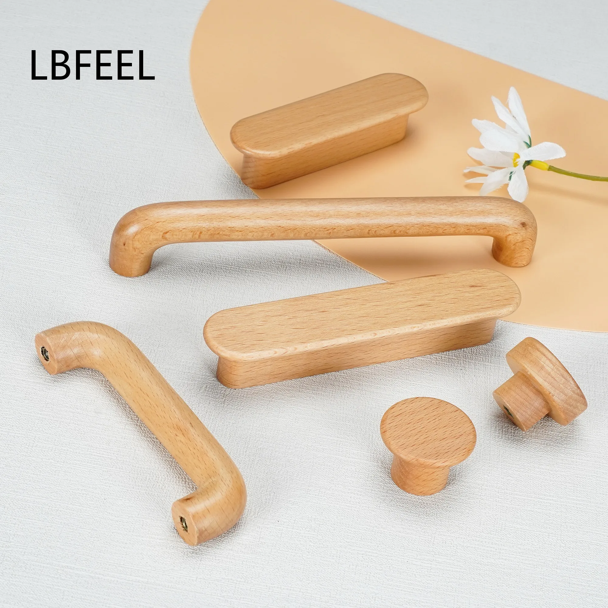 Natural Wooden Furniture Handles Beech Cabinet Pulls Boho Kitchen Door Handles Dresser Drawer Knobs Long Wardrobe Pulls LBFEEL