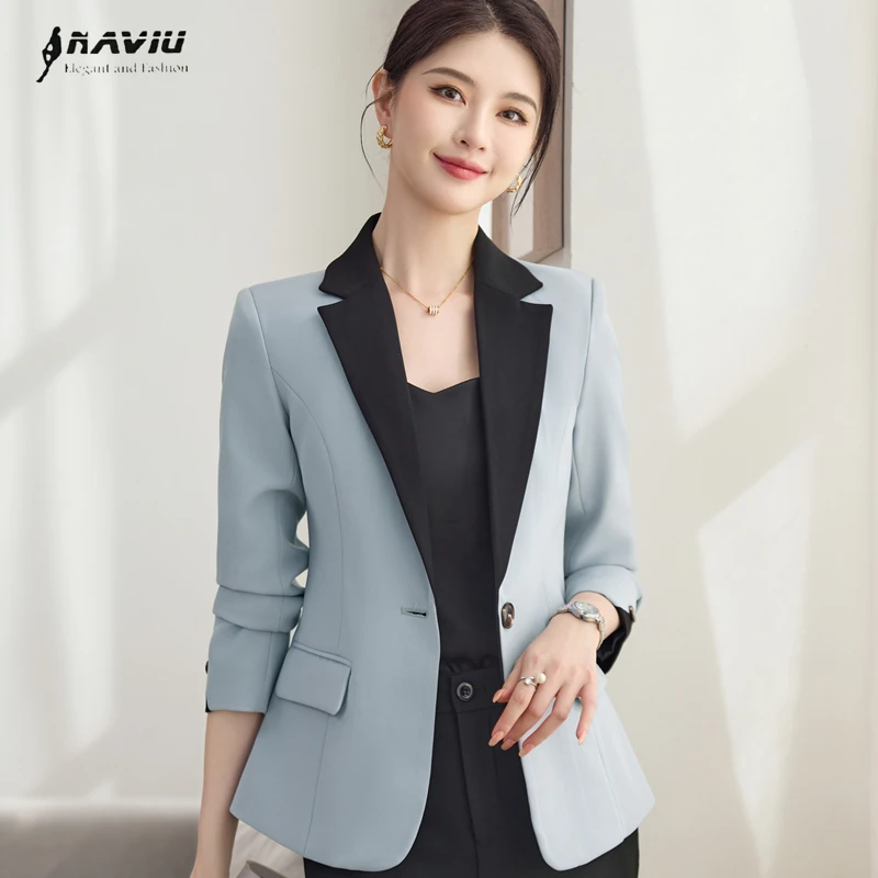 

NAVIU Fashion Female Long Sleeve Single Button Slim Blazer Women Office Ladies Business Work Jacket Coat New Spring Work Tops
