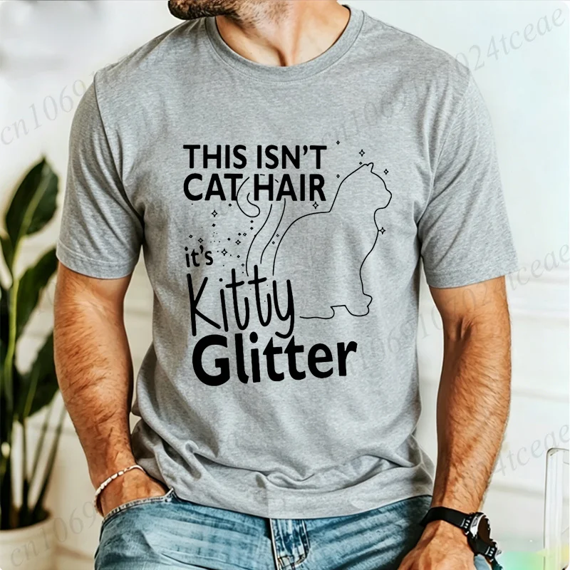 This Isn't Cat Hair Graphic Men's T-shirt Cat Lover Funny Quote Short Sleeve Tee Shirts Cat Gift Unisex Casual Pet Owner Tops