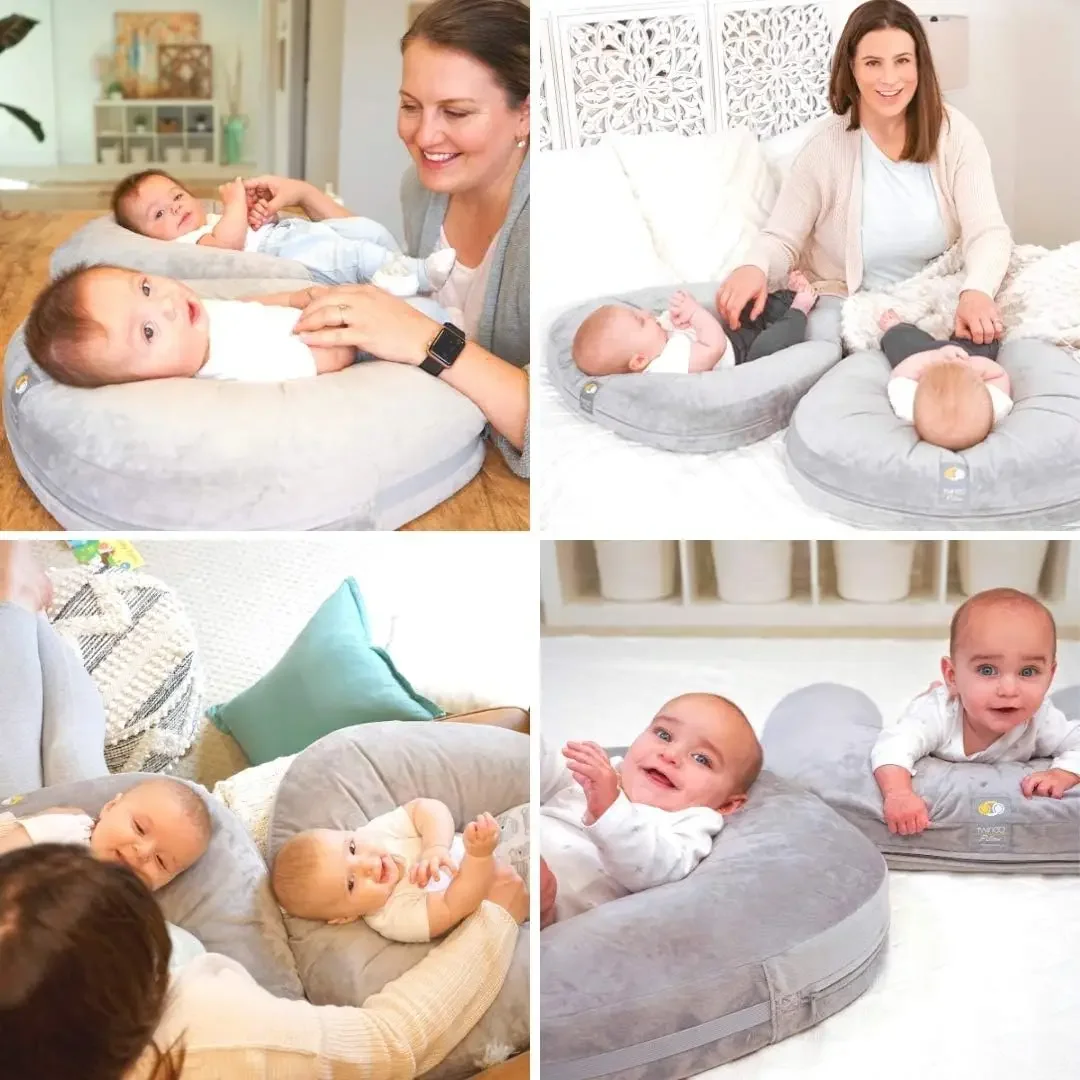 Nurse & Lounge Pillow (Grey) - Breastfeeding Pillow for Twins or Two Lounge Pillows 8 uses XS to Plus Size Woman