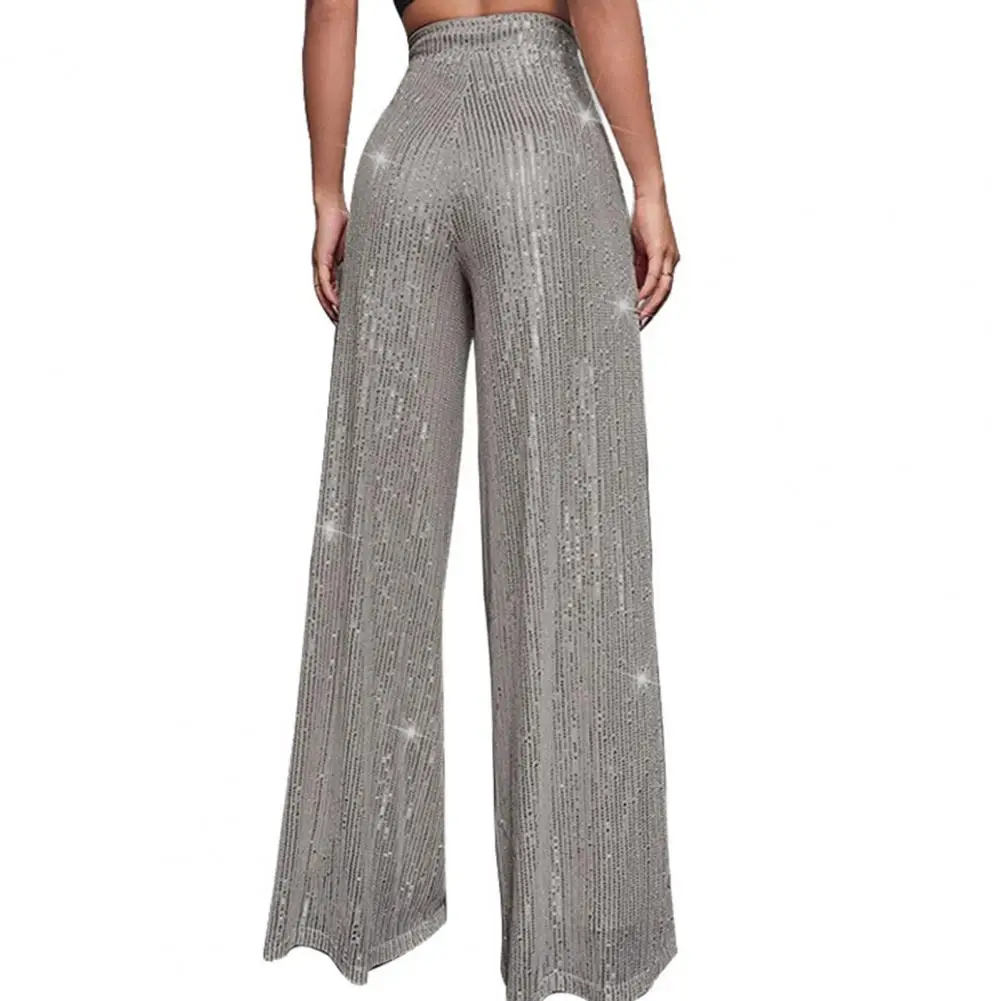 

High Waist Loose Draping Sequin Pants Sparkling Sequined Wide Leg Pants for Women High Waist Nightclub Trousers with Elastic