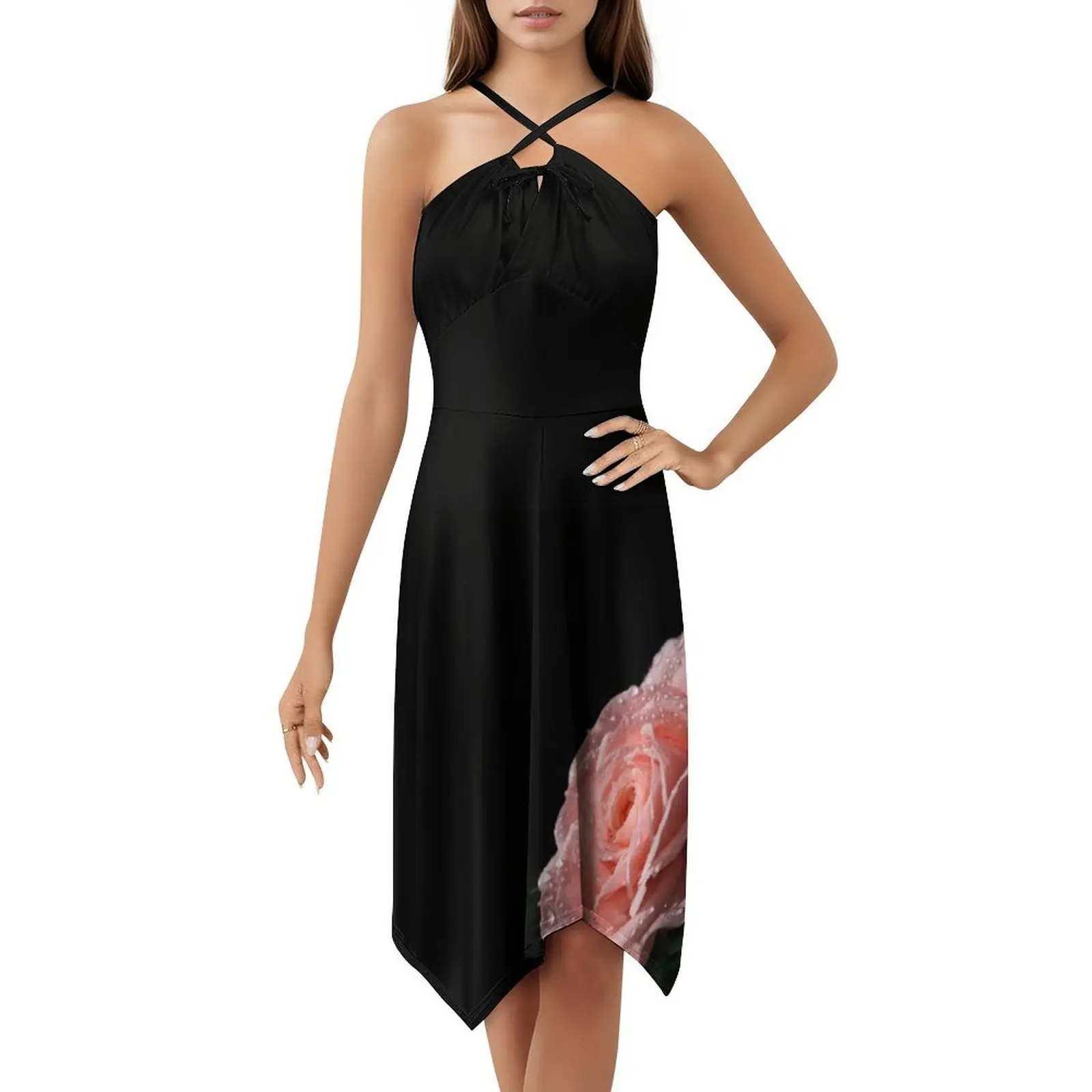 فستان قصير على طراز Floribunda Preppy للنساء على شكل حرف a فضفاض مناسب فستان يوم غير رسمي وردي وردي وردي فستان سهرة لحديقة Floribunda