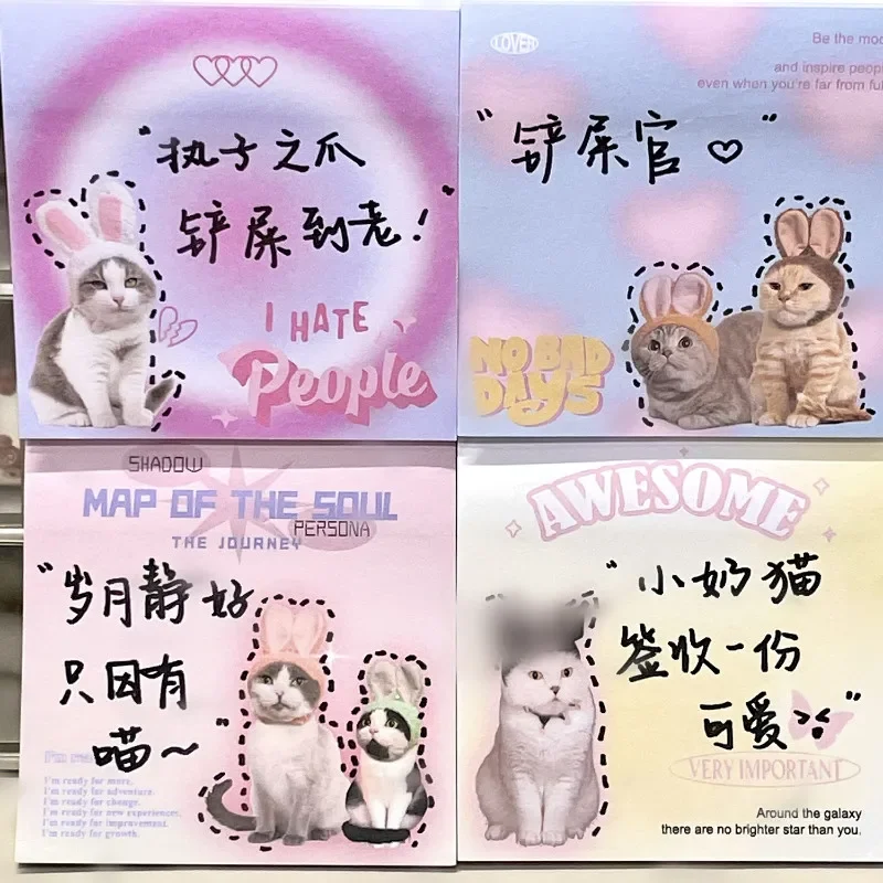 50 Sheet Kawaii Cat Sticky Note American Style Lovely Cartoon Cat Notepad DIY Decorative Scrapbook Memo Pad Student Supplies