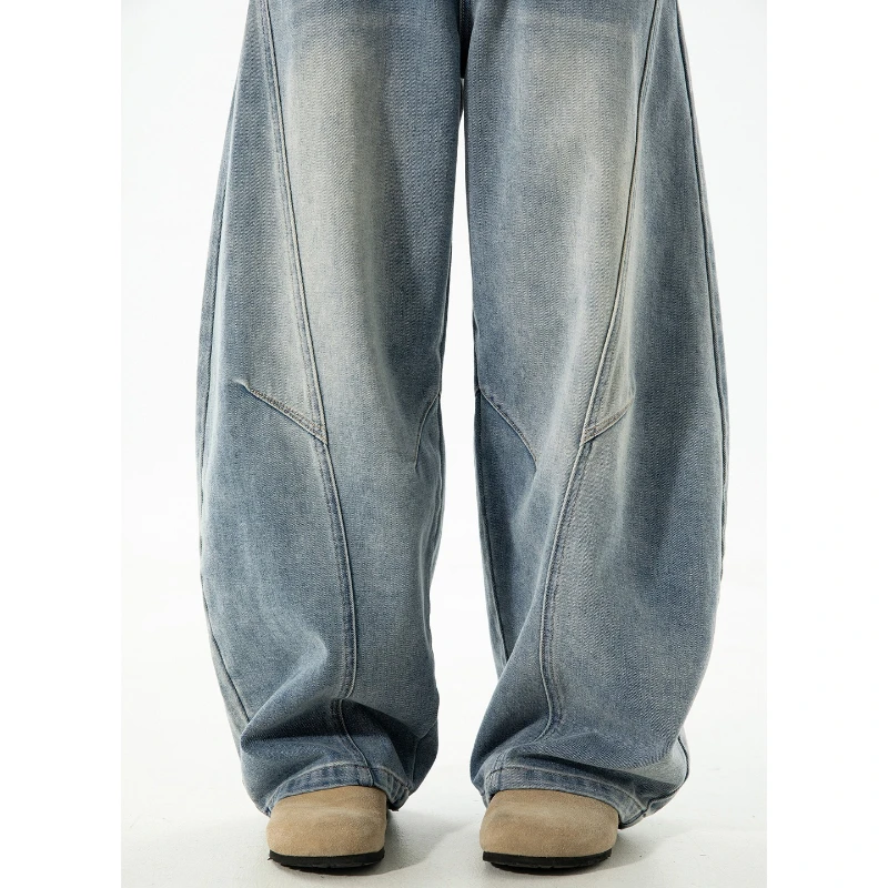 Washed Scimitar Jeans Men's Autumn Silhouette Loose Trend Retro Straight Long Denim Pants Hombre Man Trousers Male Bottoms